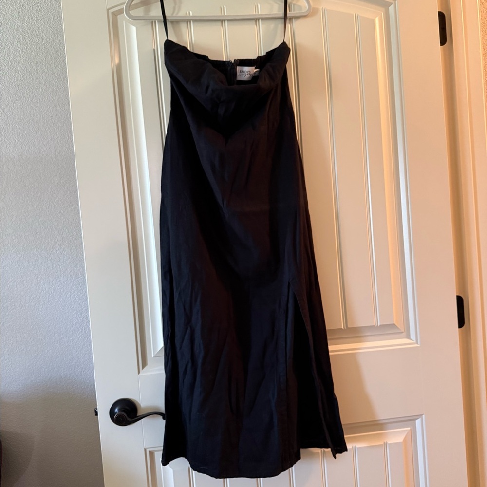 Black Strapless Linen Dress